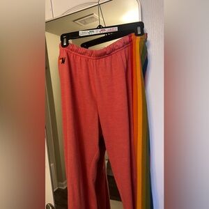 Aviator Nation Sweatpants Pink with Rainbow Stripe Great Condition